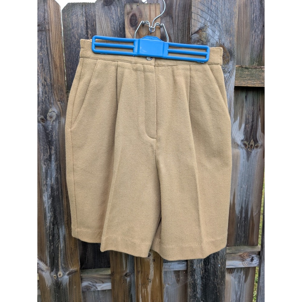 Womens Hunt Club Tan Wool Pleated Shorts 8 Excellent High Waist Vintage